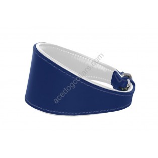  Ace Traditional Leather Dog Collar lined with super SOFT leather ::BLUE with WHITE LINING::